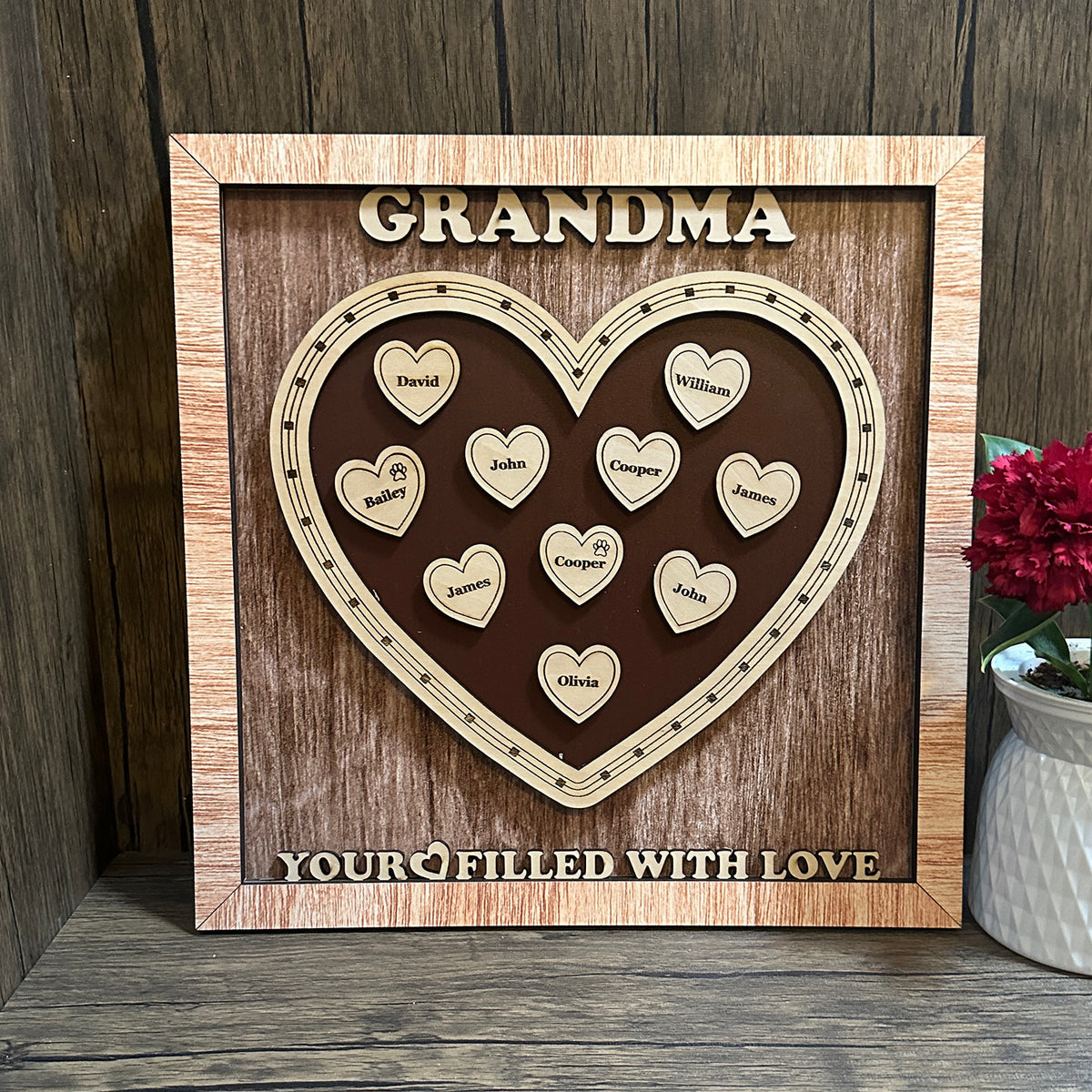 Family Heart Sign - Mother's Day - Grandma - Grandchildren - Wooden Sign perfect for Mothers Day
