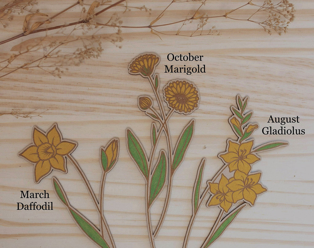 Engraved Birth Month Flower Garden Decorative Piece for Home and Housewarming Gift Christmas Gift For Mom Grandma