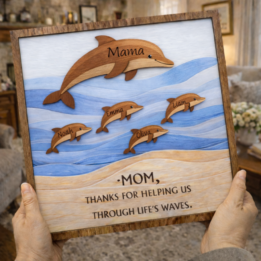 Dolphin Wood Sign in Gold Gift for Mom