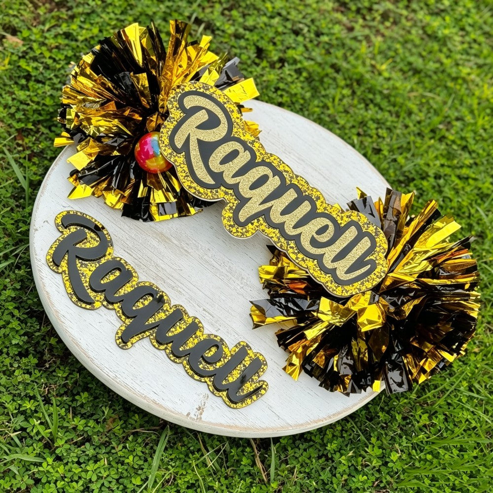 Custom Cheer Stick Sign With Pom Poms Personalized School Spirit Accessory