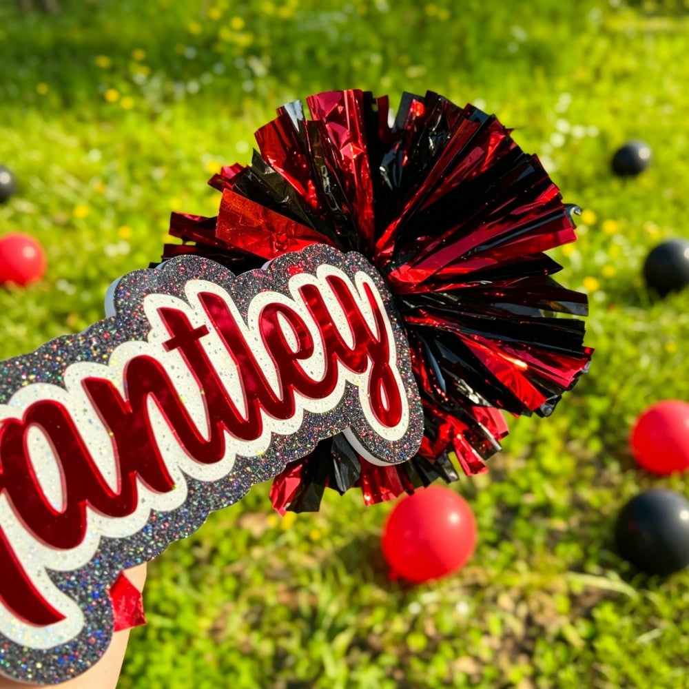 Custom Cheer Stick Sign With Pom Poms Personalized School Spirit Accessory