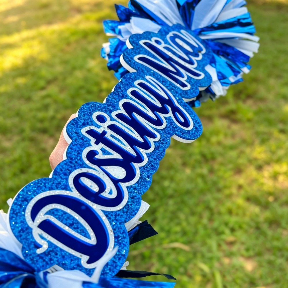 Custom Cheer Stick Sign With Pom Poms Personalized School Spirit Accessory