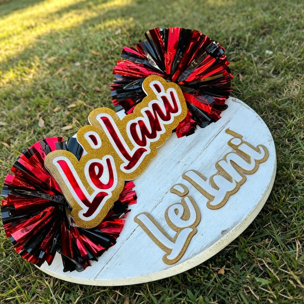 Custom Cheer Stick Sign With Pom Poms Personalized School Spirit Accessory