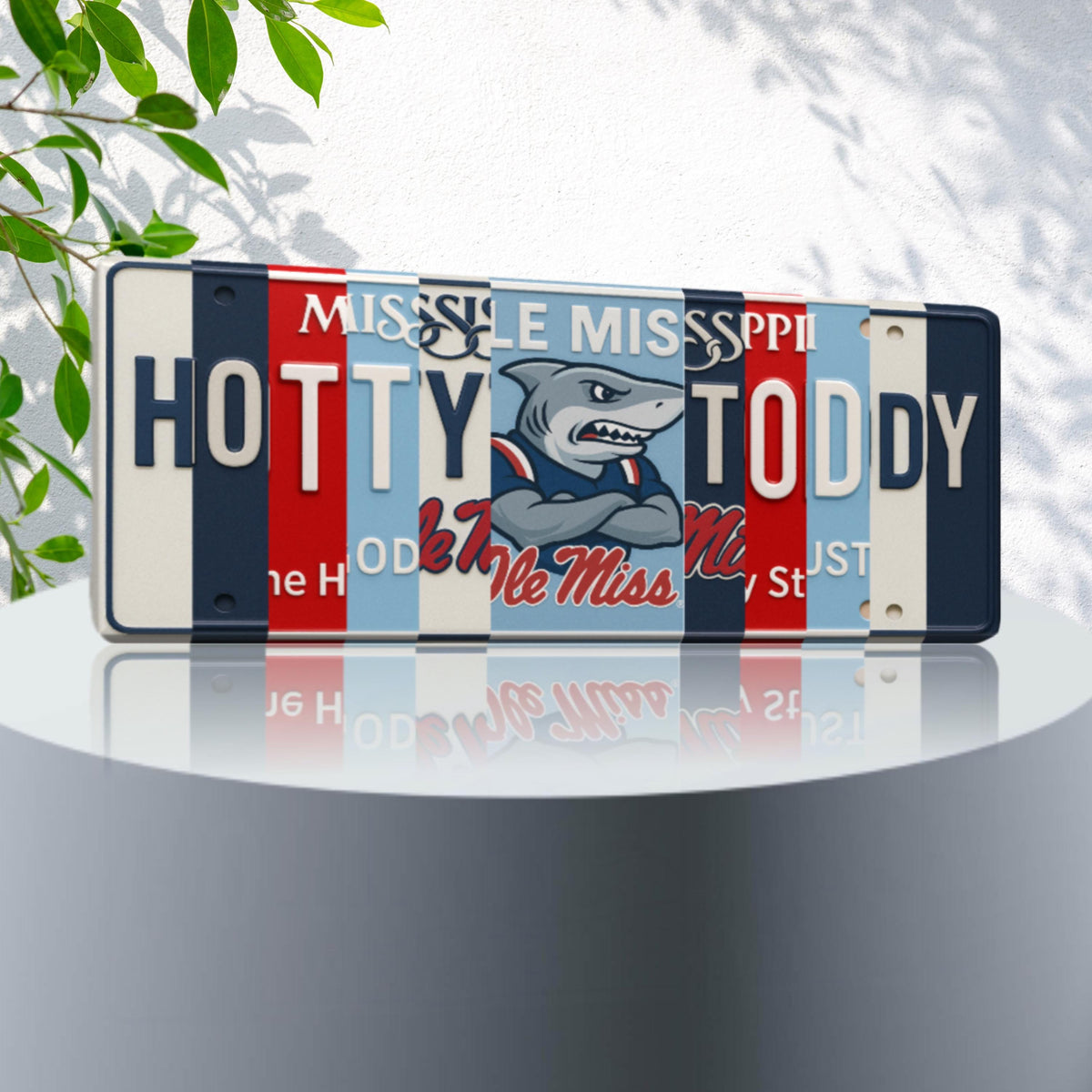 Hotty Toddy License Plate Sign – Ole Miss Rebels Metal Wall Art | Navy and Cardinal Fan Cave, Dorm & Game Day Decor (16×6)