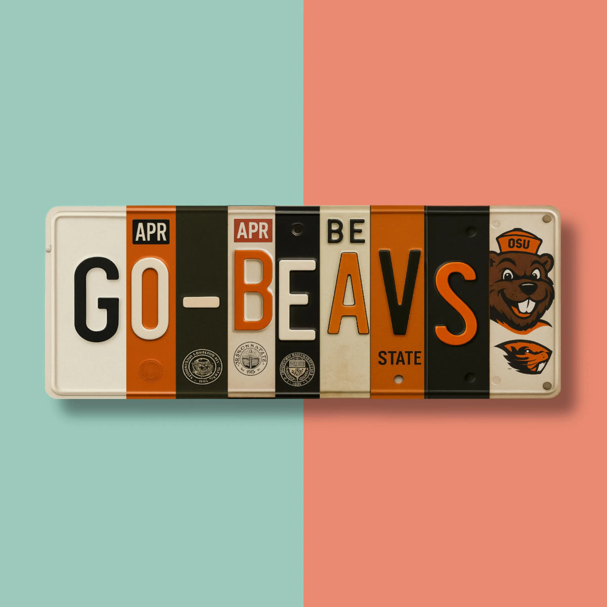Go-Beavs License Plate Sign – Oregon State Beavers Metal Wall Art | OSU, Orange & Black Fan Cave, Dorm and Tailgate Decor (16×6)
