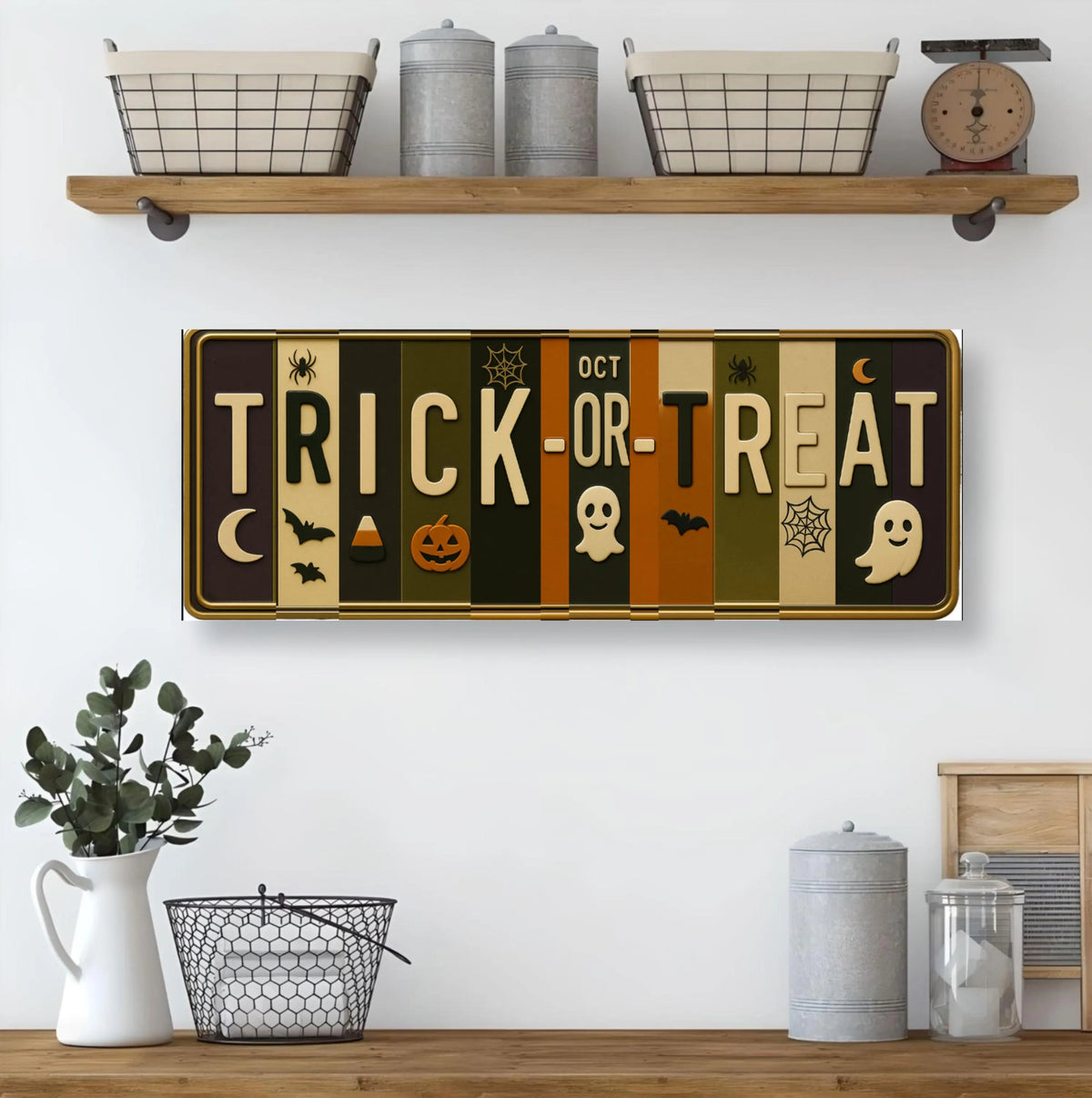 Trick-or-Treat Halloween Metal Sign | Vintage Farmhouse Style
