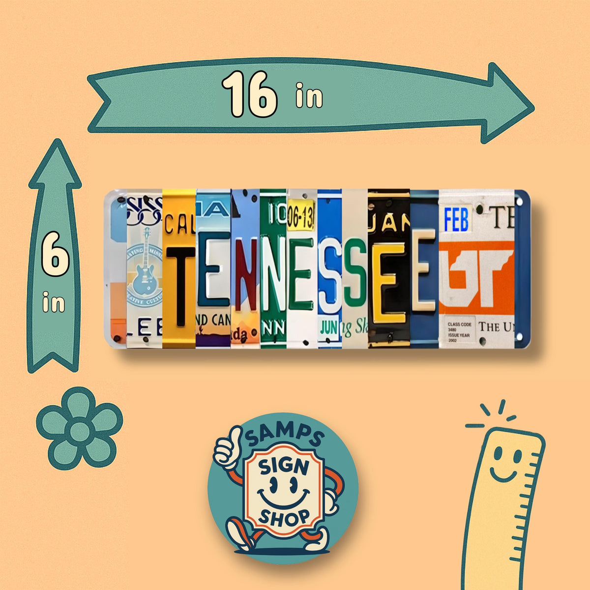 Tennessee Volunteers License Plate Sign, 16x6 Metal Wall Art