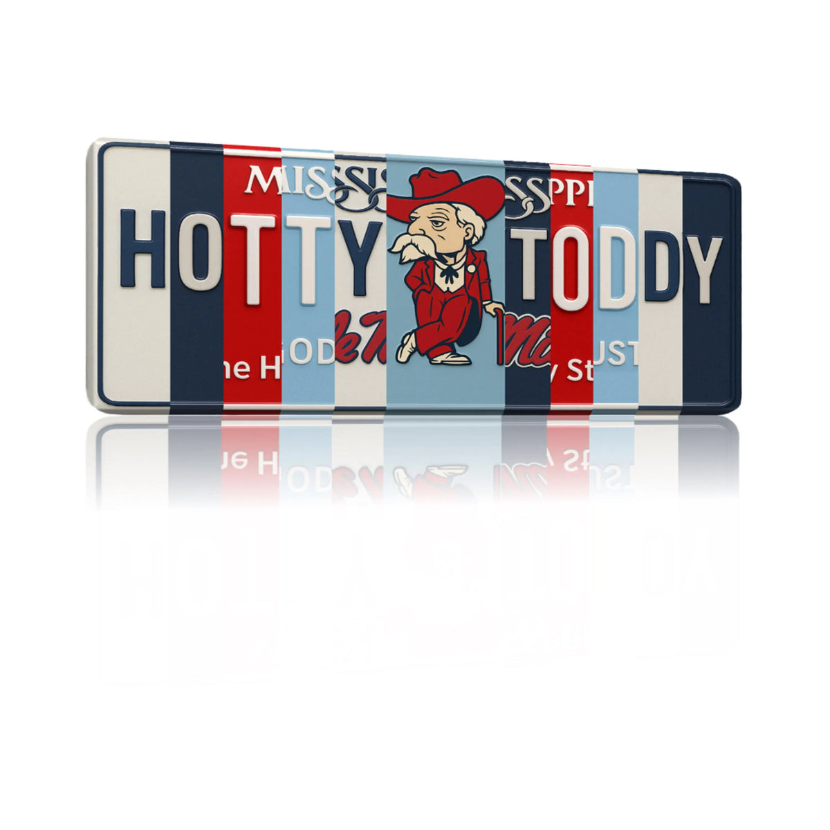 Hotty Toddy License Plate Sign – Ole Miss Rebels Metal Wall Art | Navy and Cardinal Fan Cave, Dorm & Game Day Decor (16×6)