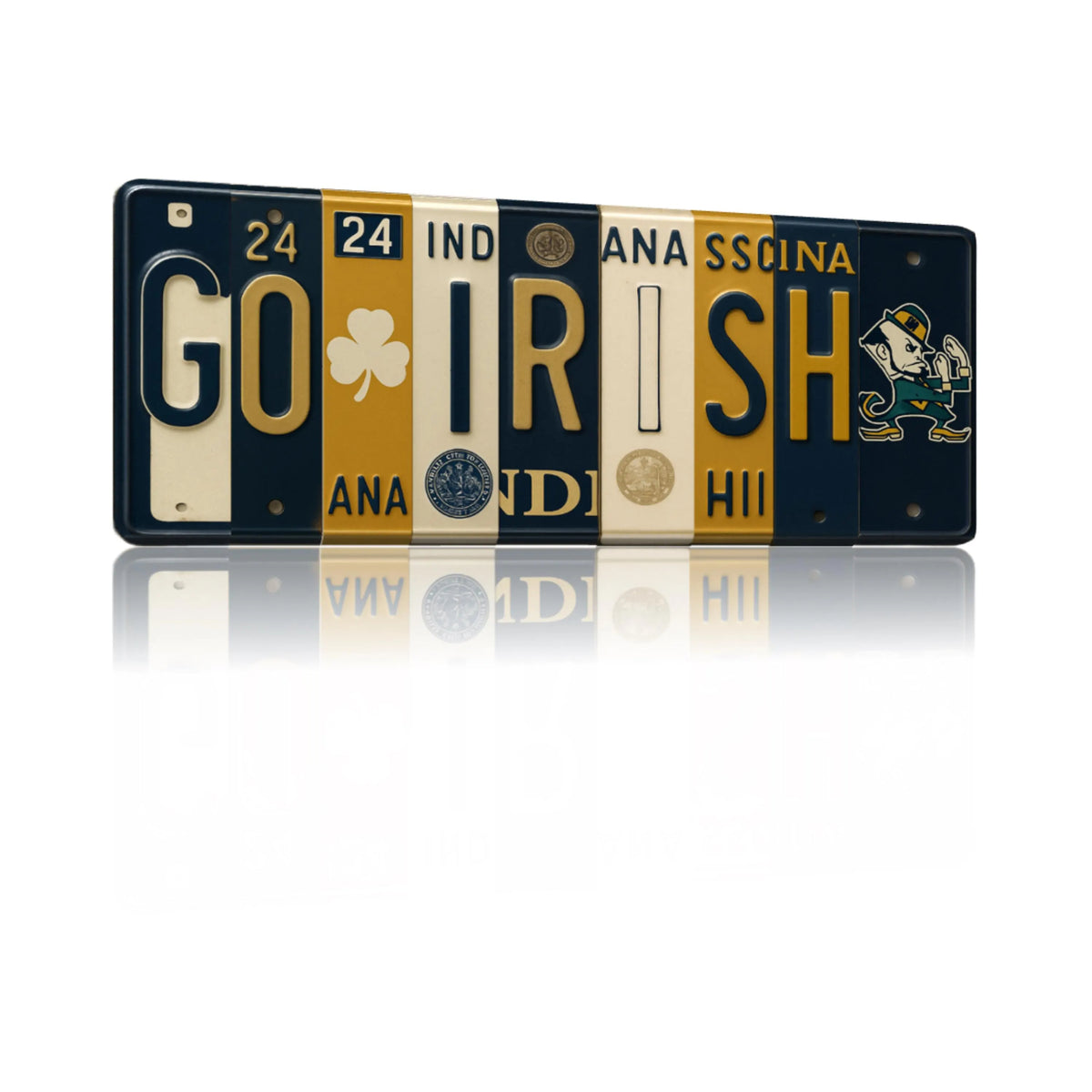 Go Irish License Plate Sign – Notre Dame Fighting Irish Metal Wall Art | Navy and Gold Dorm, Fan Cave & Game Day Decor (16×6)