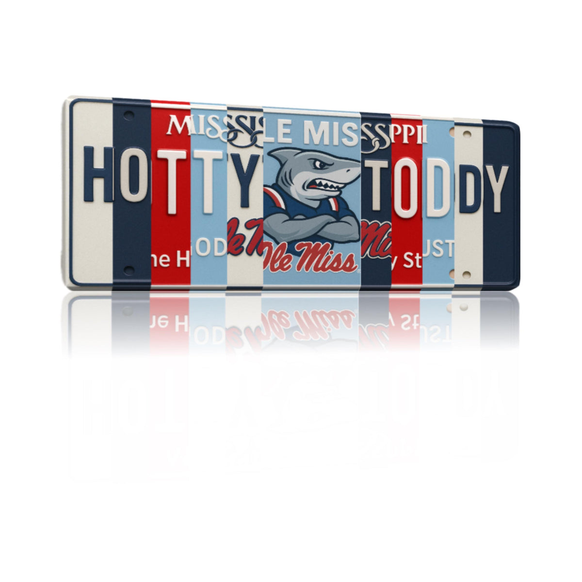 Hotty Toddy License Plate Sign – Ole Miss Rebels Metal Wall Art | Navy and Cardinal Fan Cave, Dorm & Game Day Decor (16×6)