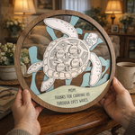 Sea Turtle Round Wood Sign in Gold Gift for Mom