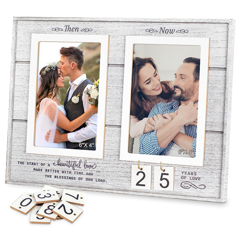 Then & Now Anniversary Picture Frame, 1-99 Years Wedding Gift Ideas - Anniversary Wood Photo Frame