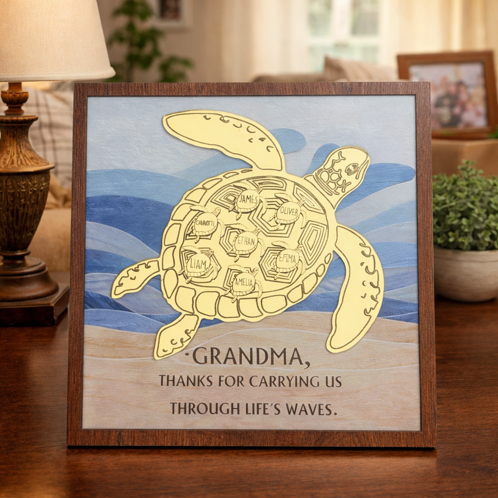 Sea Turtle Wood Sign in Silver Gift for Grandma
