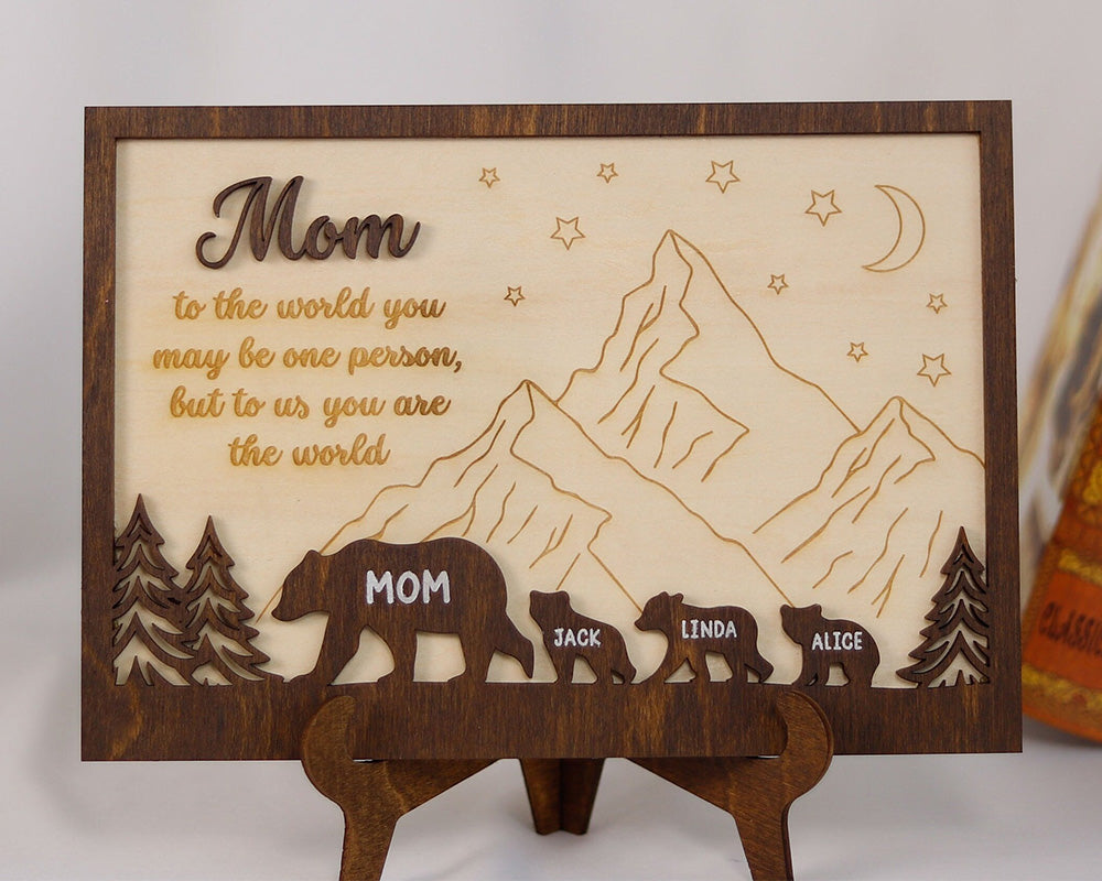 Mom Personalized Wooden Gift Name Puzzle, Mom Bear Frame, Bear Family Wood Sign, Mother's Day Gift From Kids Daughter Son