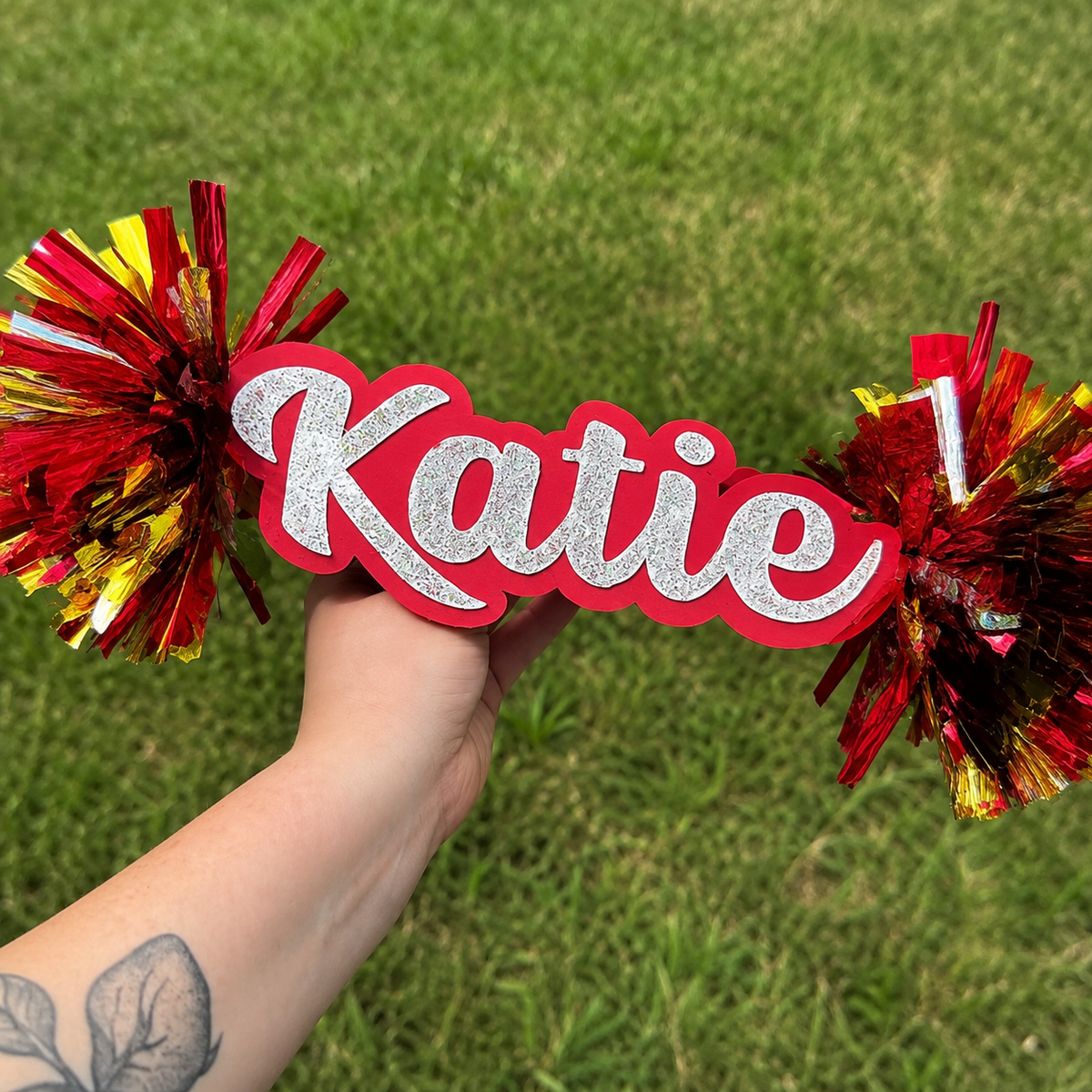 Cheer Stick Sign With Pom Poms Personalized