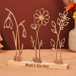 Personalized Wood Birth Flower Garden Engraved Flower Decoration Christmas Gift For Mom Grandma Gift