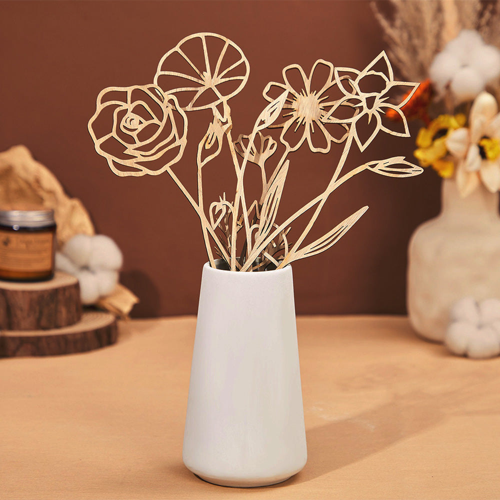 Personalized Wood Birth Flower Garden Engraved Flower Decoration Christmas Gift For Mom Grandma Gift