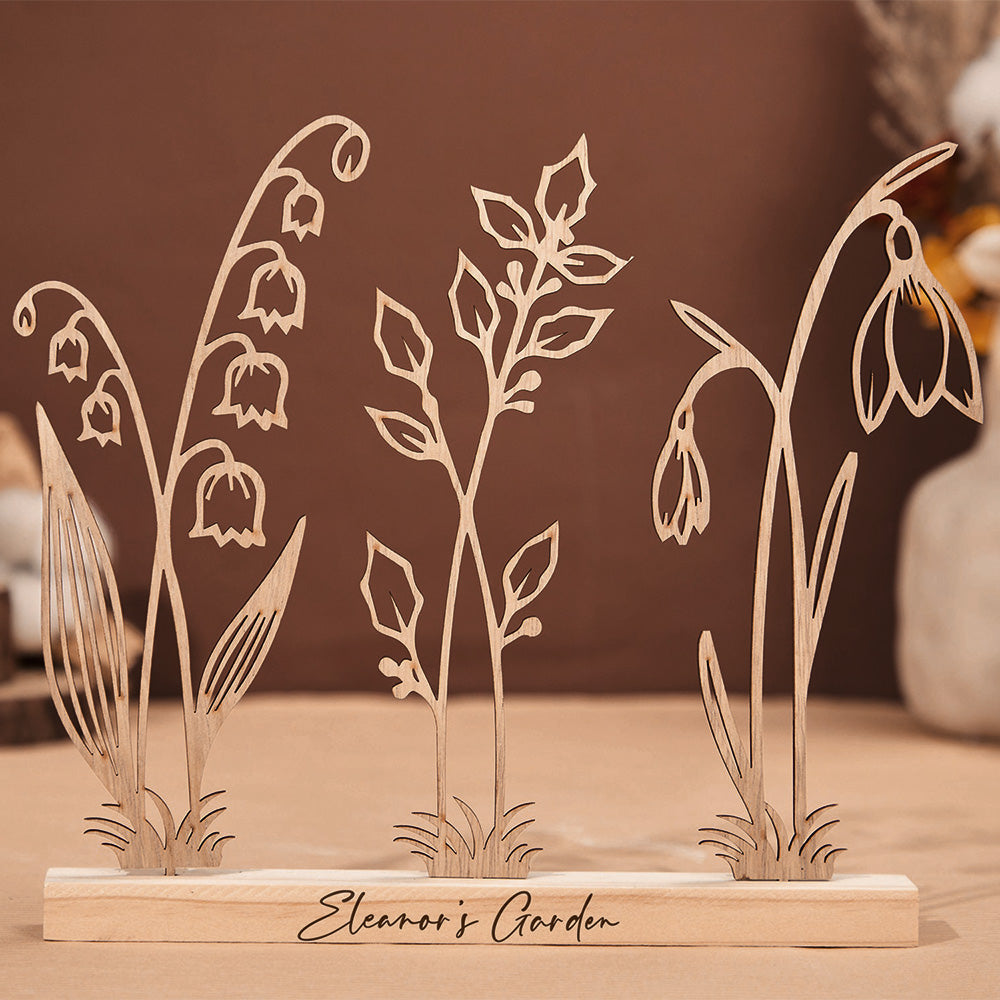 Personalized Wood Birth Flower Garden Engraved Flower Decoration Christmas Gift For Mom Grandma Gift