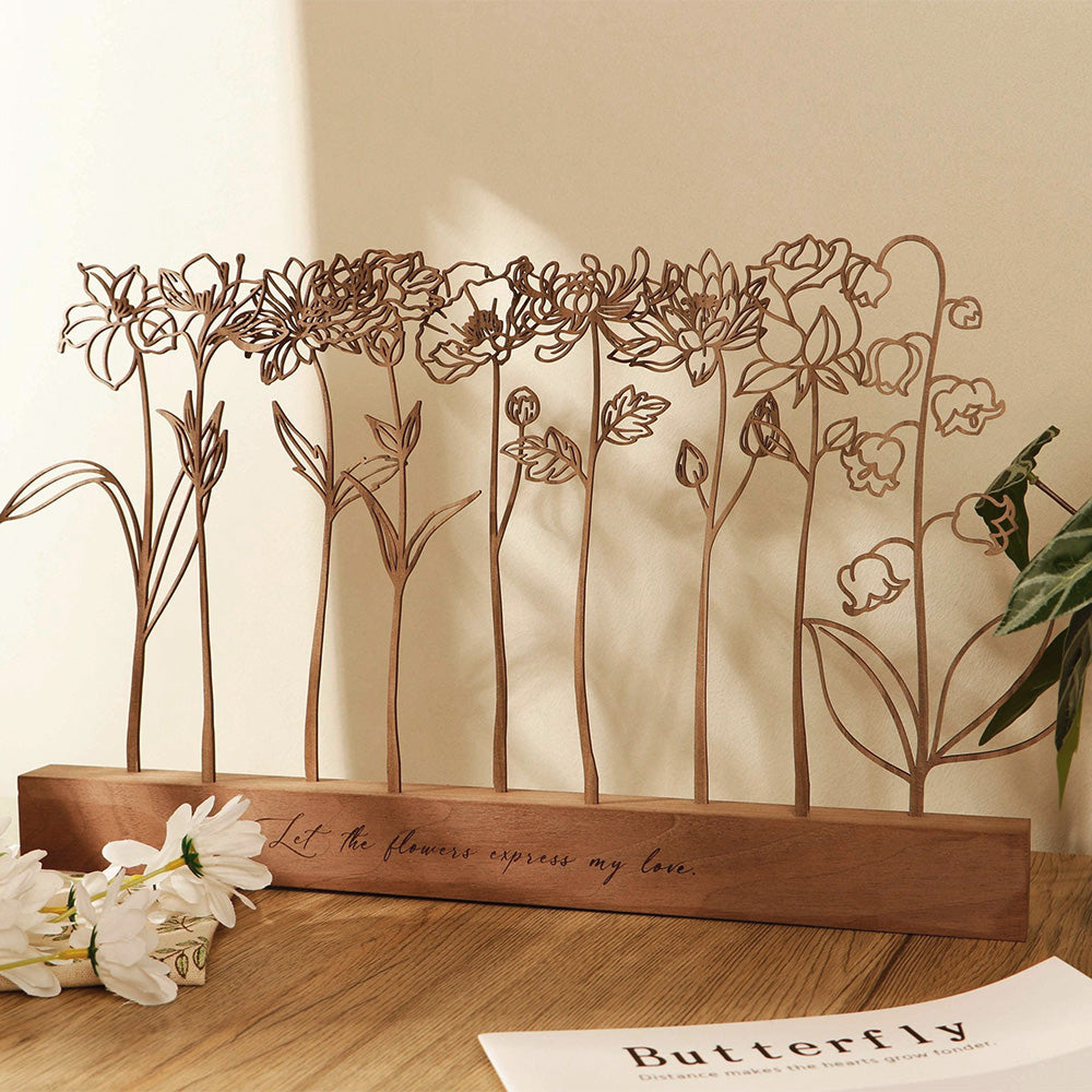 Personalized Wood Birth Flower Garden Custom Christmas Gift For Grandma Mom Gift
