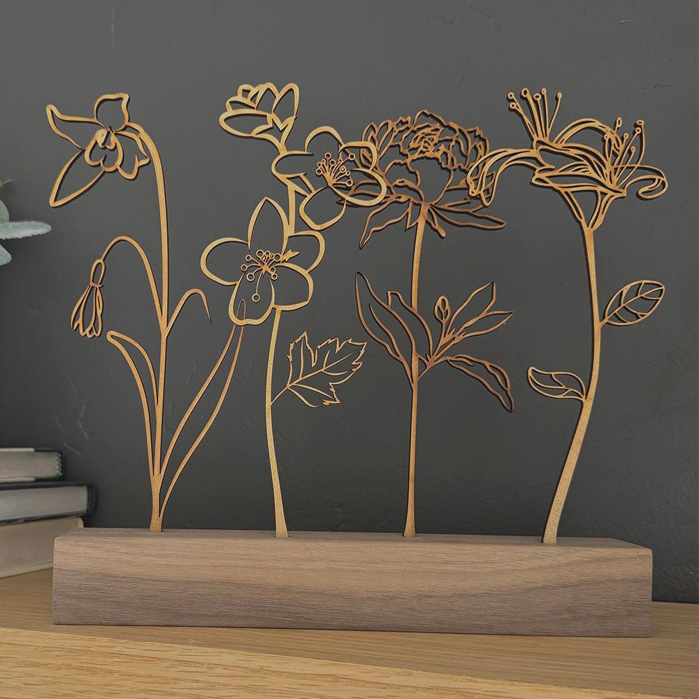 Wood Birth Flower Garden Gifts for Mom Custom Wood Gifts Flower Decoration