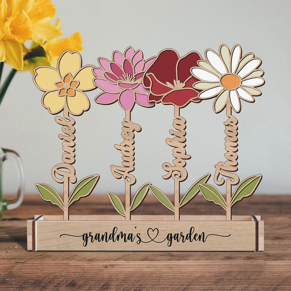 Personalized Birth Month Flower Wood Birth Flower Garden Christmas Gift For Grandma