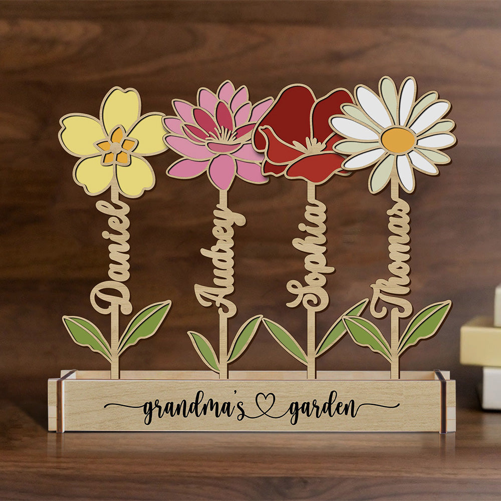 Personalized Birth Month Flower Wood Birth Flower Garden Christmas Gift For Grandma