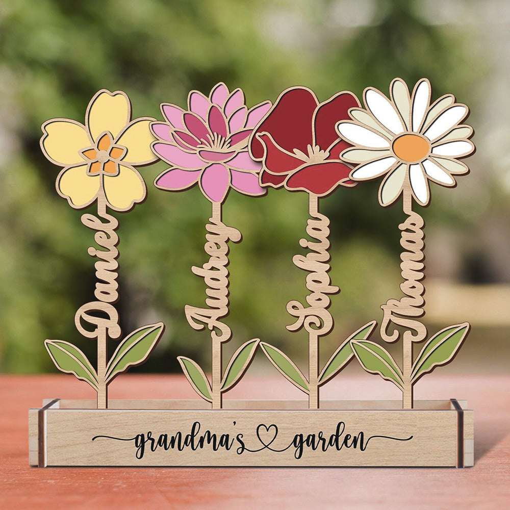 Personalized Birth Month Flower Wood Birth Flower Garden Christmas Gift For Grandma