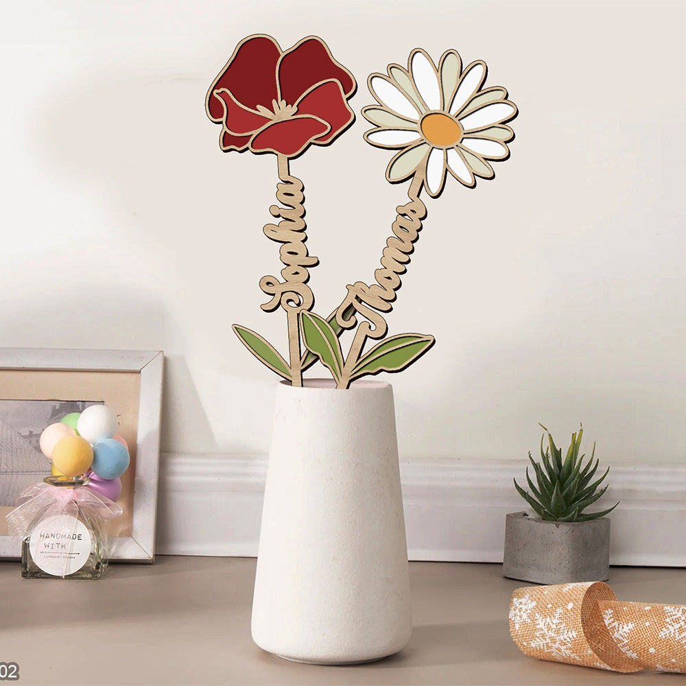 Personalized Birth Month Flower Wood Birth Flower Garden Christmas Gift For Grandma