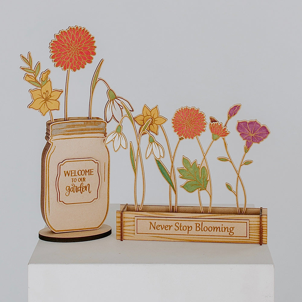 Engraved Birth Month Flower Garden Decorative Piece for Home and Housewarming Gift Christmas Gift For Mom Grandma