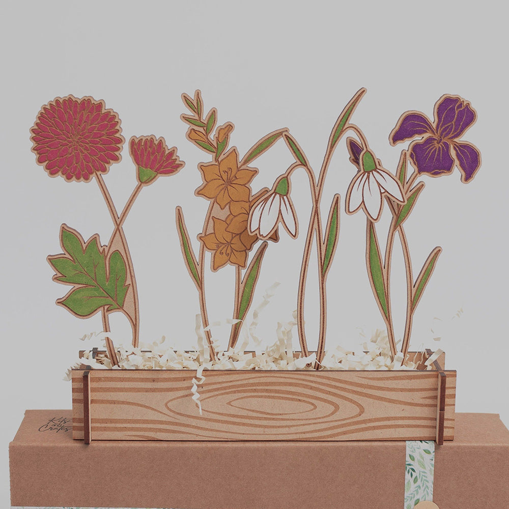 Engraved Birth Month Flower Garden Decorative Piece for Home and Housewarming Gift Christmas Gift For Mom Grandma