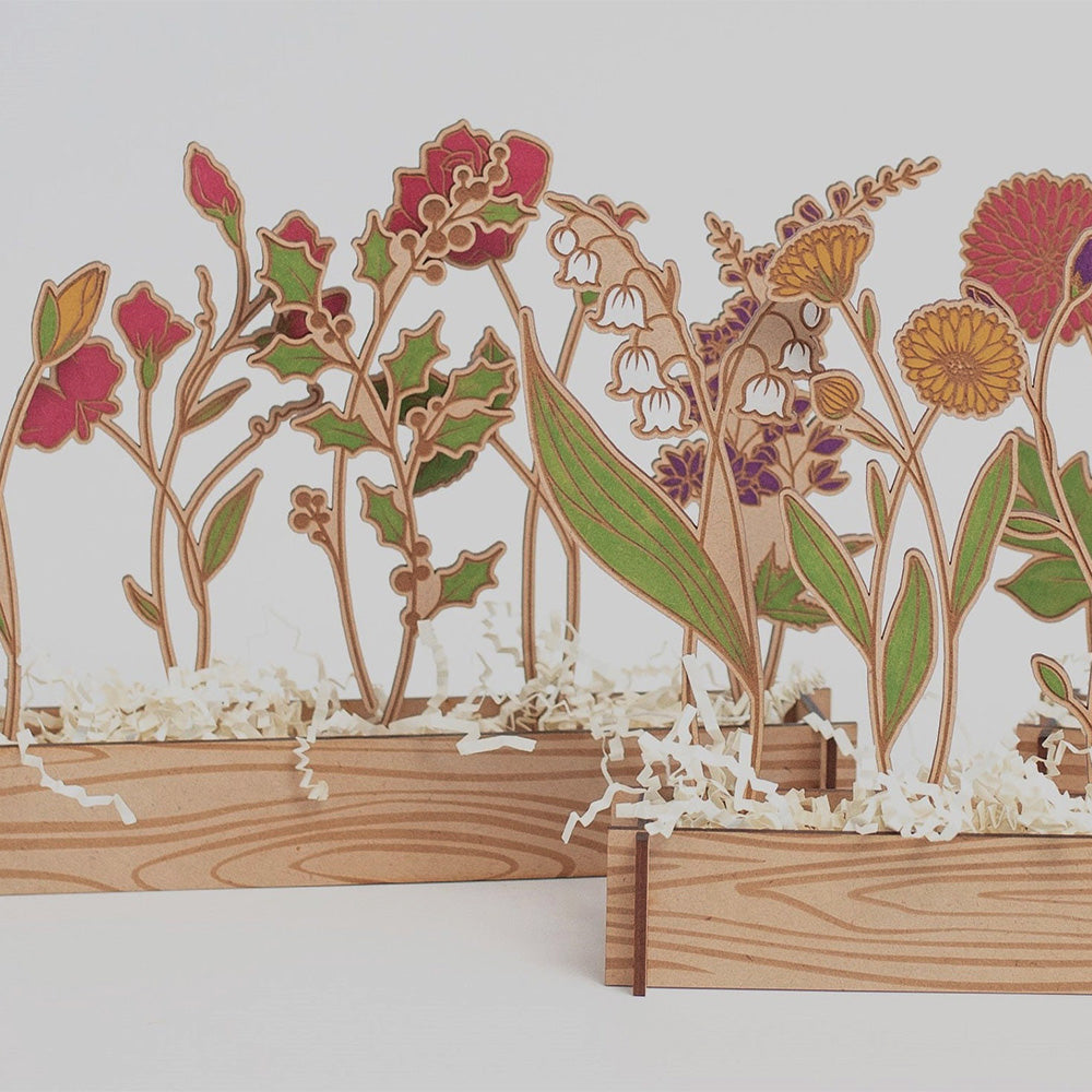 Engraved Birth Month Flower Garden Decorative Piece for Home and Housewarming Gift Christmas Gift For Mom Grandma