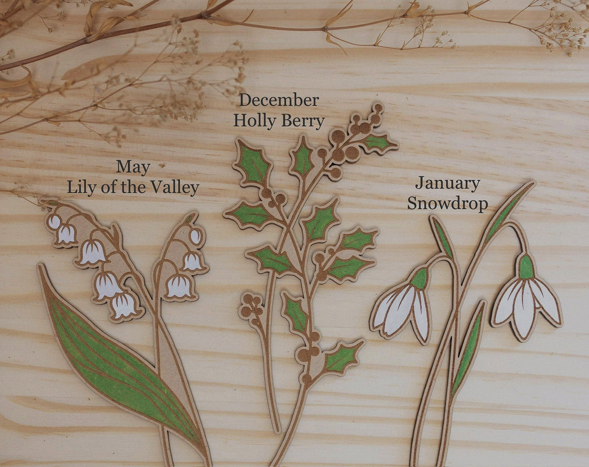 Engraved Birth Month Flower Garden Decorative Piece for Home and Housewarming Gift Christmas Gift For Mom Grandma