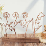 Wood Birth Flower with Names Christmas Gift for Mom Custom Wood Gifts Flower Decoration