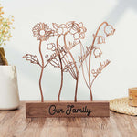 Wood Birth Flower with Names Christmas Gift for Mom Custom Wood Gifts Flower Decoration