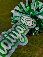 Customizable Cheer Stick with Volleyball Added | Acrylic Sign With Pom Poms