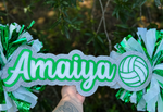 Customizable Cheer Stick with Volleyball Added | Acrylic Sign With Pom Poms