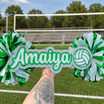 Customizable Cheer Stick with Volleyball Added | Acrylic Sign With Pom Poms