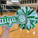 Customizable Cheer Stick with Volleyball Added | Acrylic Sign With Pom Poms