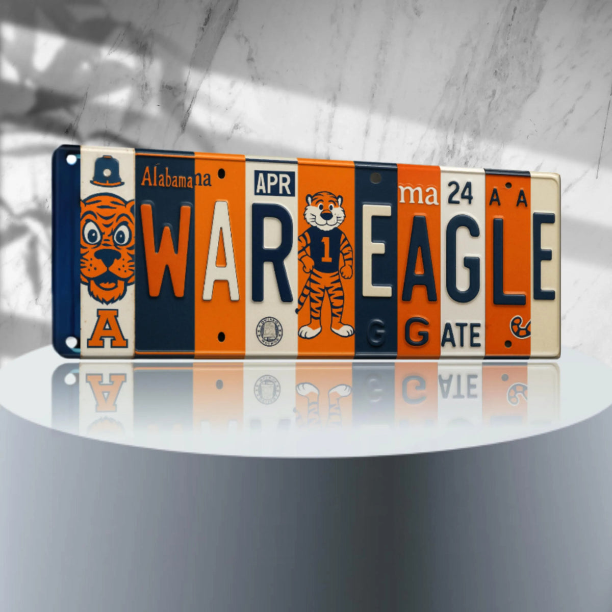 War Eagle License Plate Sign – Auburn Tigers Metal Wall Art | Orange and Navy Fan Cave, Dorm & Game Day Decor (16×6)