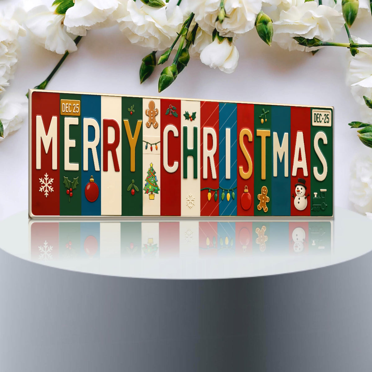 Merry Christmas Metal Sign – Holiday Decor, 16x6 License Plate Style Wall Art, Printed Aluminum with Pre-Drilled Holes, Farmhouse Christmas
