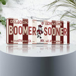 Boomer Sooner License Plate Sign – Oklahoma Sooners Metal Wall Art | Crimson & Cream Fan Cave, Dorm Decor and Game Day Gift (16×6)