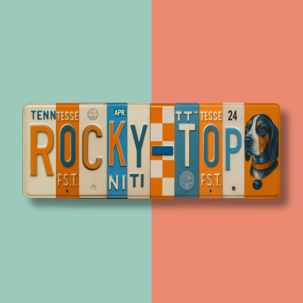Rocky Top License Plate Sign – Tennessee Volunteers Metal Wall Art | UTK, Big Orange & White Dorm, Fan Cave and Game Day Decor (16×6)