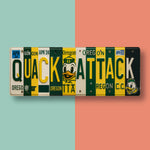 Quack Attack License Plate Sign – Oregon Ducks Metal Wall Art | Green & Yellow Fan Cave, Dorm and Tailgate Decor (16×6)