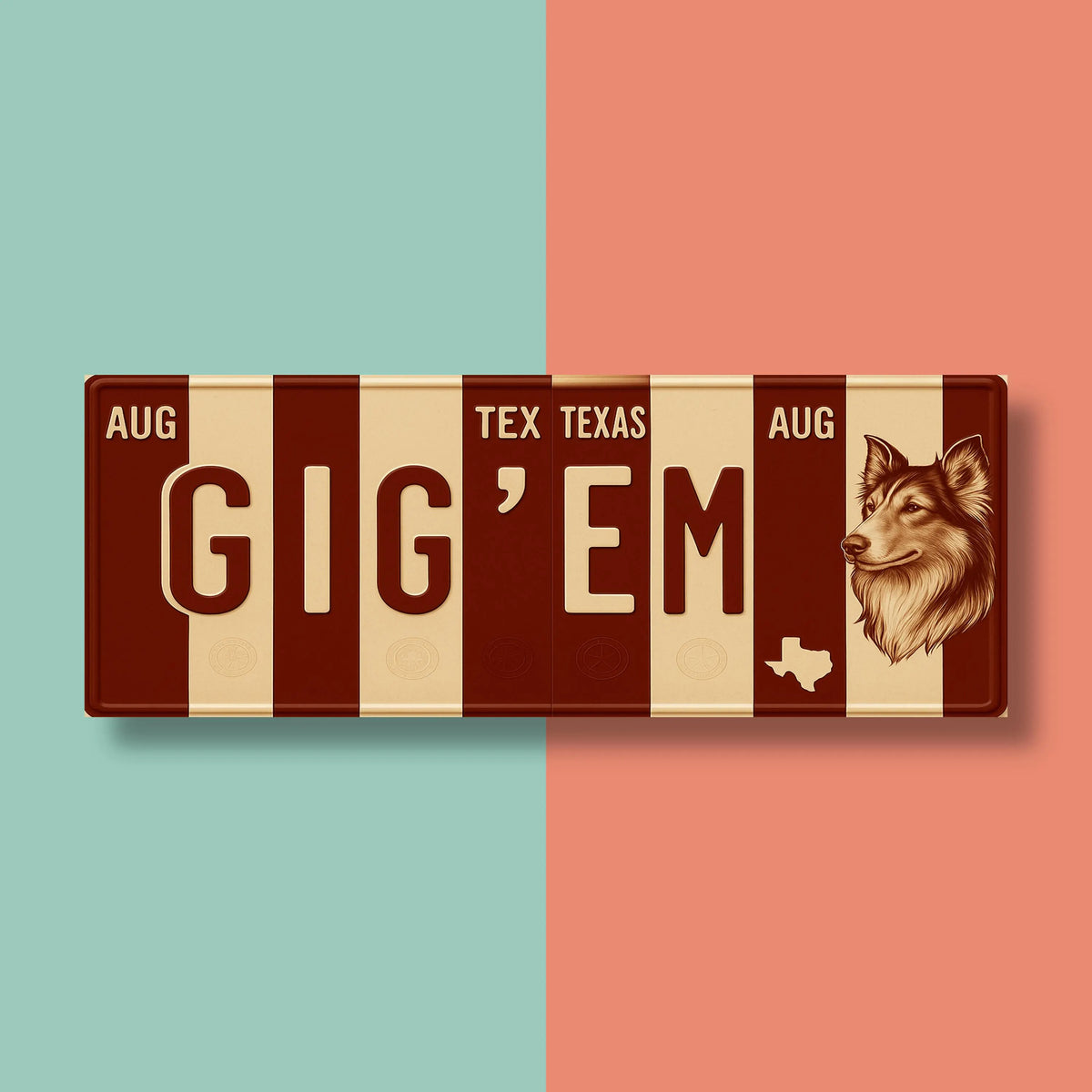 Gig 'Em Texas Aggies Aluminum Sign, Aggie Man Cave Decor (16x6)
