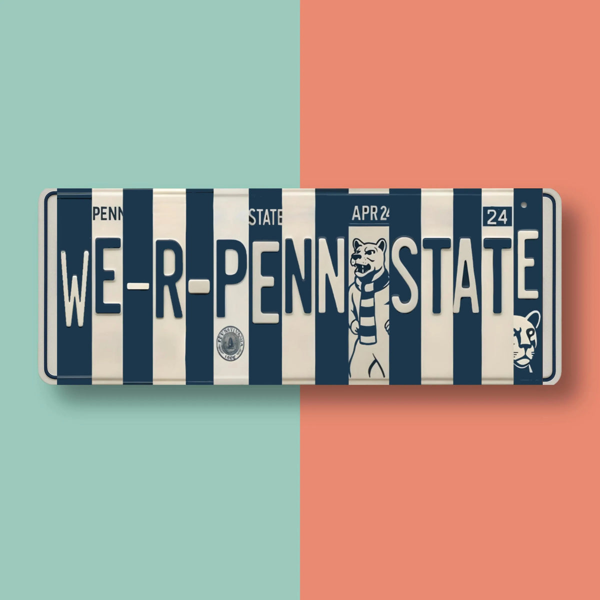 We are Penn State License Plate Sign – Penn State Nittany Lions Metal Wall Art | PSU Nittany Navy & White Dorm, Fan Game Day Decor (16×6)