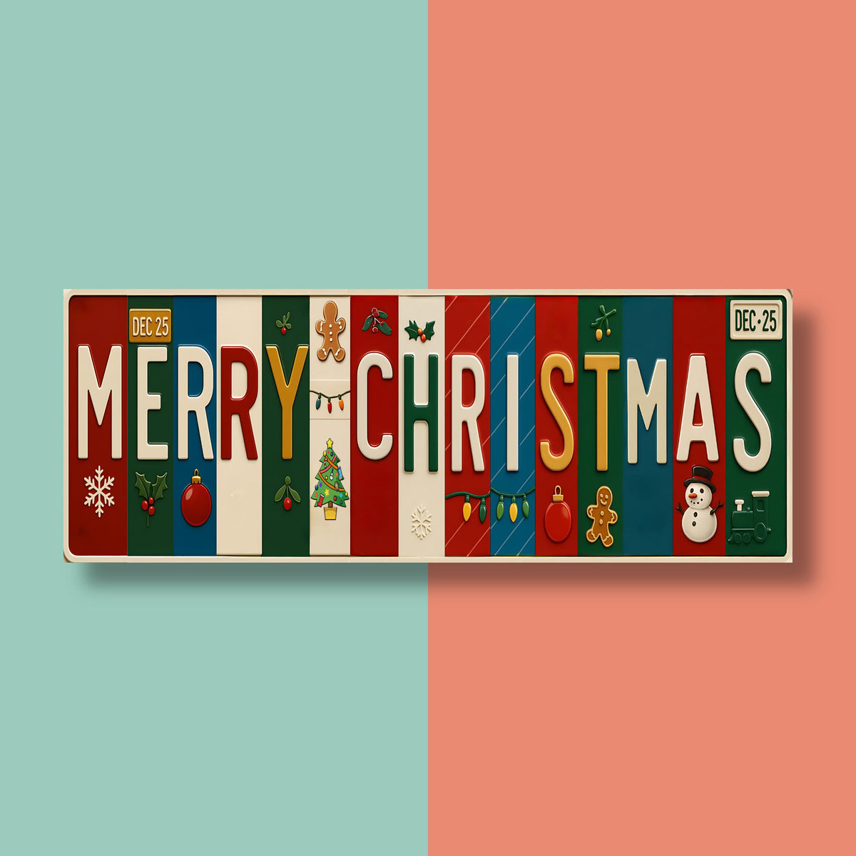 Merry Christmas Metal Sign – Holiday Decor, 16x6 License Plate Style Wall Art, Printed Aluminum with Pre-Drilled Holes, Farmhouse Christmas