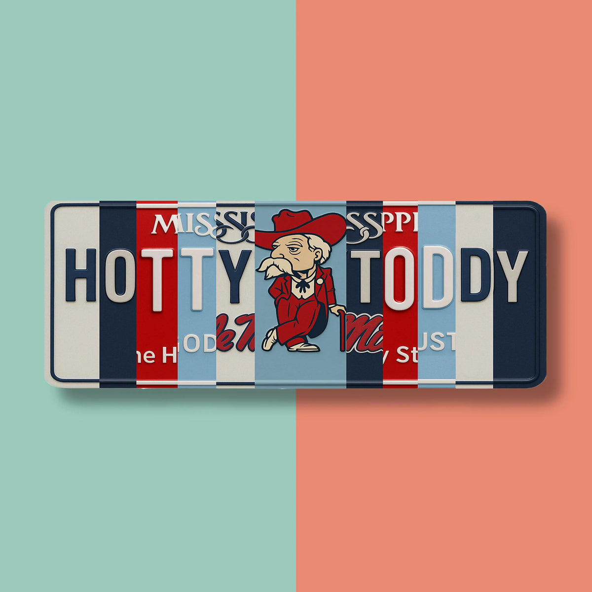Hotty Toddy License Plate Sign – Ole Miss Rebels Metal Wall Art | Navy and Cardinal Fan Cave, Dorm & Game Day Decor (16×6)