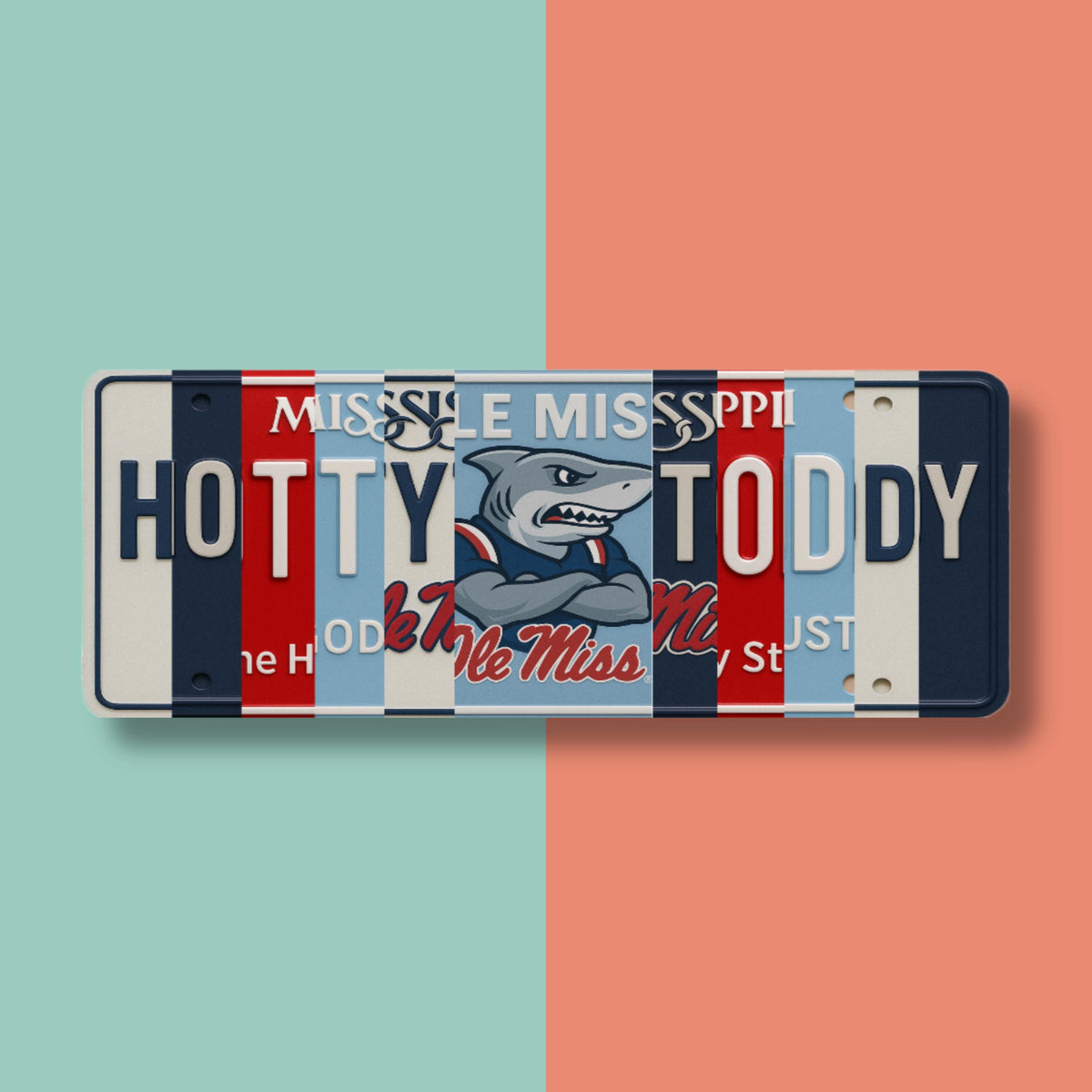 Hotty Toddy License Plate Sign – Ole Miss Rebels Metal Wall Art | Navy and Cardinal Fan Cave, Dorm & Game Day Decor (16×6)