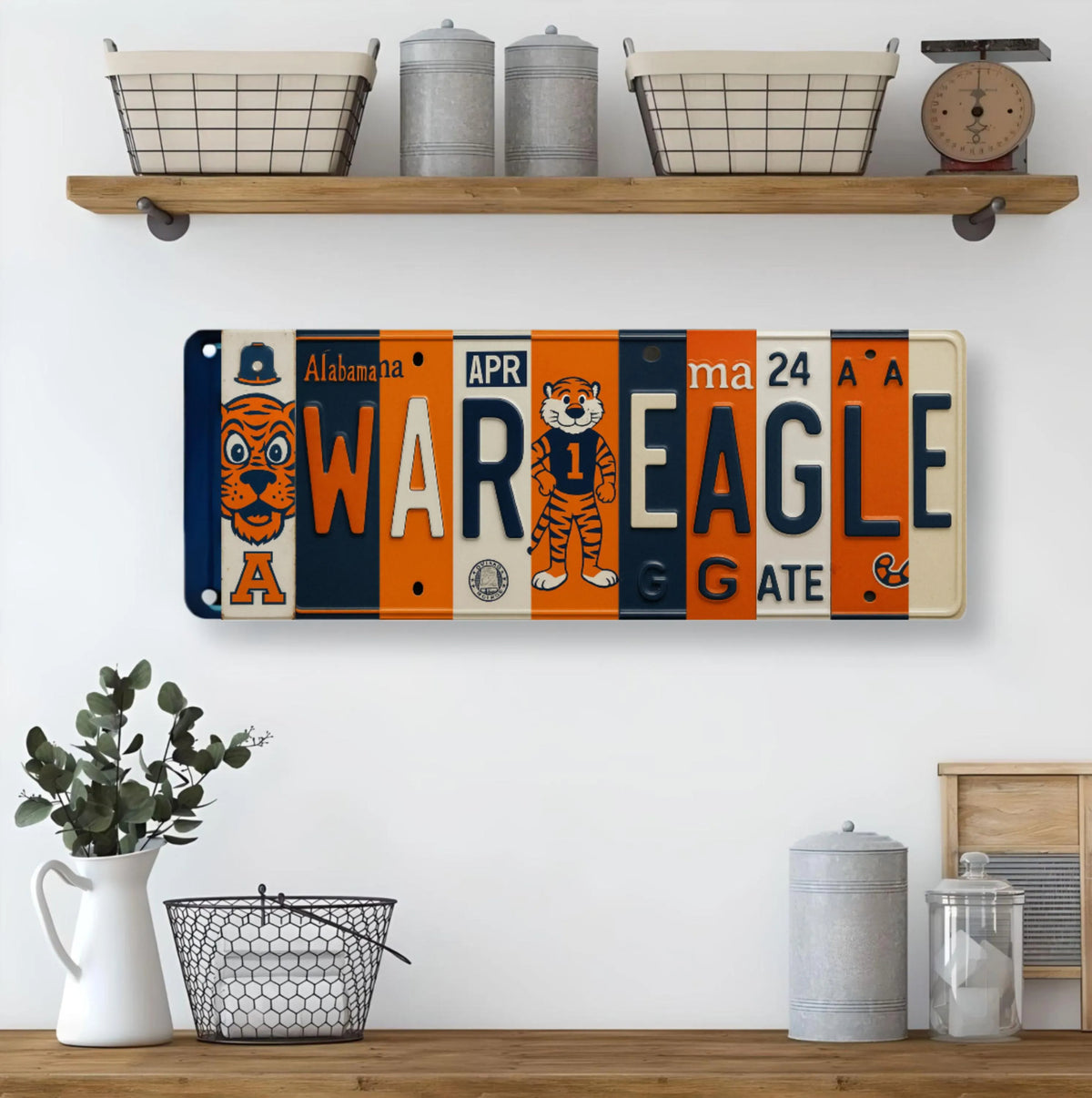 War Eagle License Plate Sign – Auburn Tigers Metal Wall Art | Orange and Navy Fan Cave, Dorm & Game Day Decor (16×6)