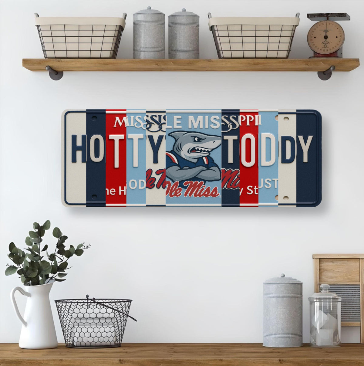 Hotty Toddy License Plate Sign – Ole Miss Rebels Metal Wall Art | Navy and Cardinal Fan Cave, Dorm & Game Day Decor (16×6)